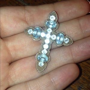 SALE 925 topaz & sapphire stone Cross Pendant